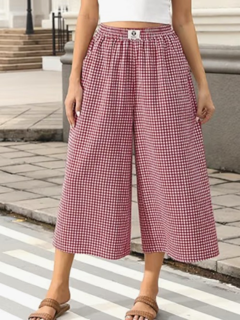Tarse Wide leg gingham pants cropped trousers